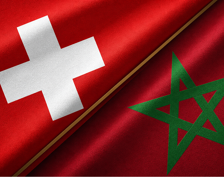 Drapeaux de la Suisse et du Maroc